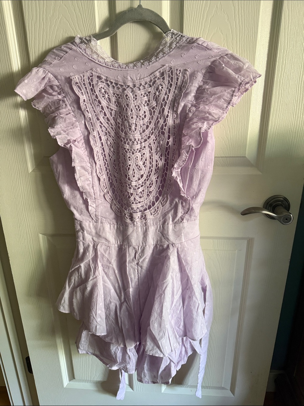 Selfie Leslie Lilac Eyelet Lace Ruffle Romper XL 100% Cotton